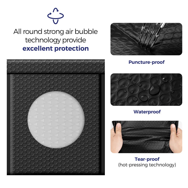 Fuxury Bubble Mailer, 8.5x12 Inch 25 Pack Self-Seal Adhesive Padded Envelopes Usable Size 8.5x11 Inch, Water Resistant Shipping Bags for Mailing,Packaging,Small Business,Shipping,Black #2 - Image 4
